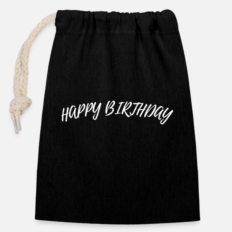 Happy Birthday - Verschließbarer Geschenkbeutel aus Baumwolle (14x20cm) - Schwarz