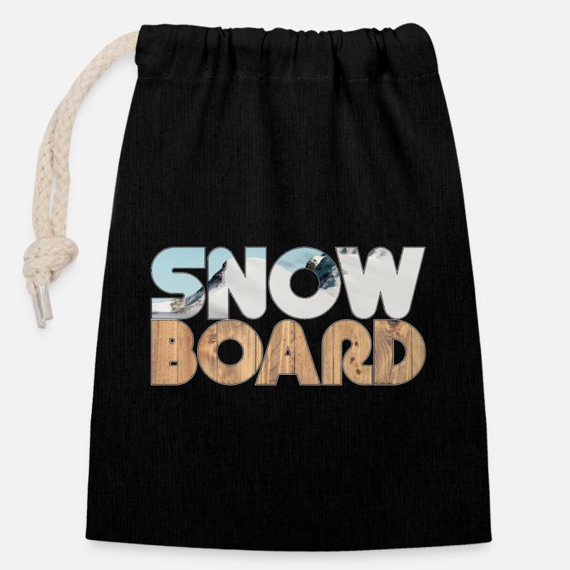Snow and Board - Verschließbarer Geschenkbeutel aus Baumwolle (14x20cm) - Schwarz