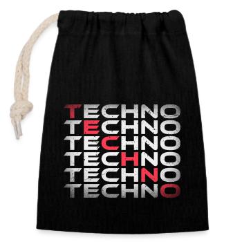 Techno Rave Festival Musique Electro Raver - Sac cadeau en coton avec cordon (14 x 20 cm) - noir - Devant