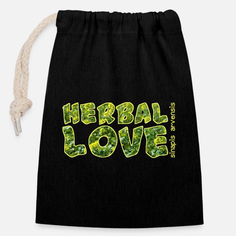 herbal love ackersenf - Verschließbarer Geschenkbeutel aus Baumwolle (14x20cm) - Schwarz