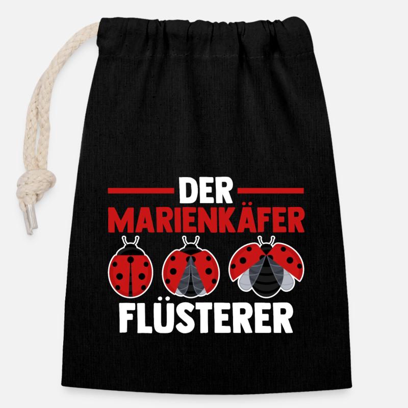 Marienkäfer - Verschließbarer Geschenkbeutel aus Baumwolle (14x20cm) - Schwarz