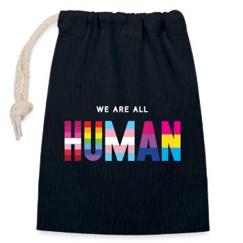 Mois de la fierté LGBT - Nous sommes tous humains - Sac cadeau en coton avec cordon (14 x 20 cm) - bleu marine - Devant