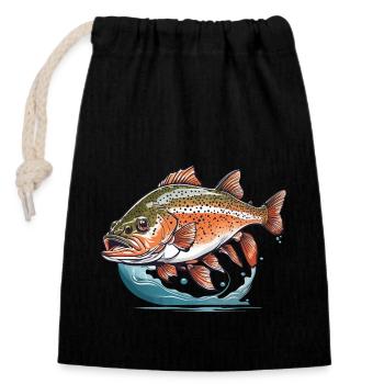 Trout Fishing and Brown Trout Fishing Fish - Closable cotton gift bag (14x20cm) - black - Front