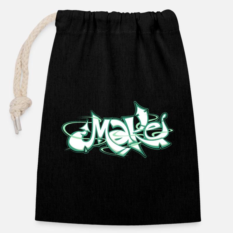 Green word make graffiti - Closable cotton gift bag (14x20cm) - black