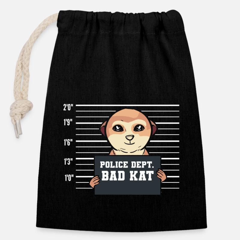 Meerkat - Closable cotton gift bag (14x20cm) - black