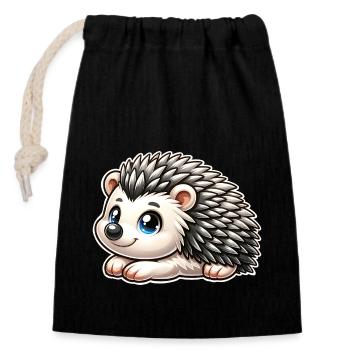 Igel - Verschließbarer Geschenkbeutel aus Baumwolle (14x20cm) - Schwarz - Vorne