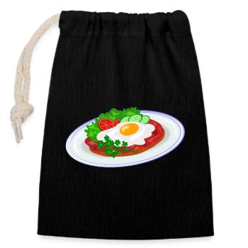 Traditionelles Englisches Frühstück - Verschließbarer Geschenkbeutel aus Baumwolle (14x20cm) - Schwarz - Vorne