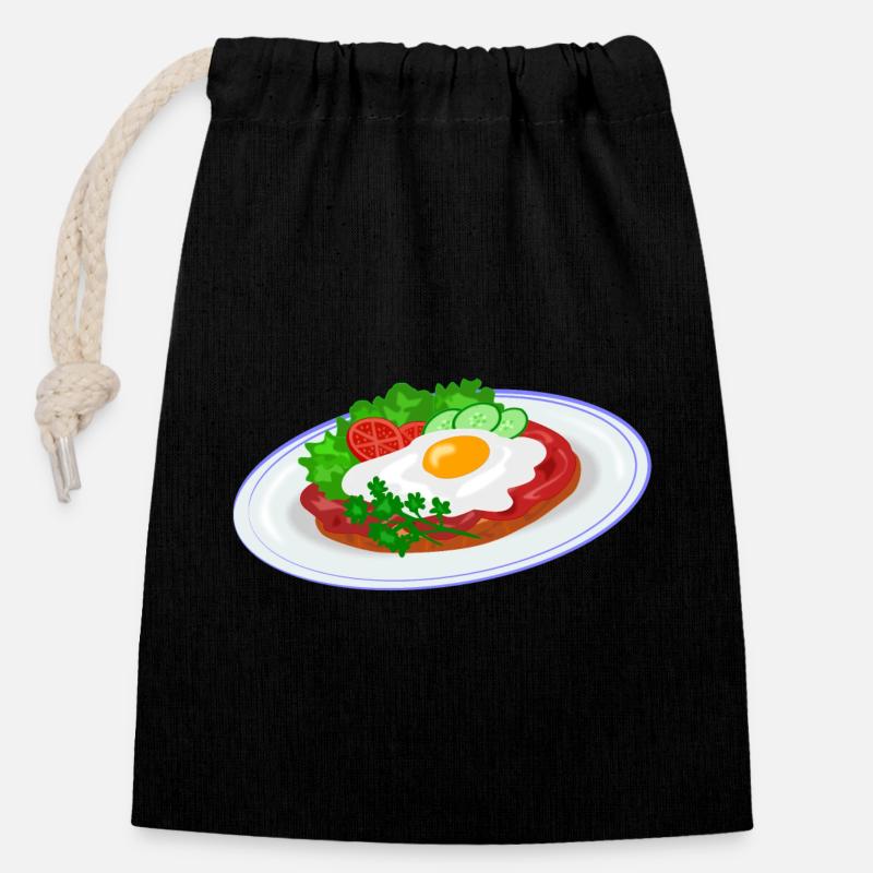 Traditionelles Englisches Frühstück - Verschließbarer Geschenkbeutel aus Baumwolle (14x20cm) - Schwarz