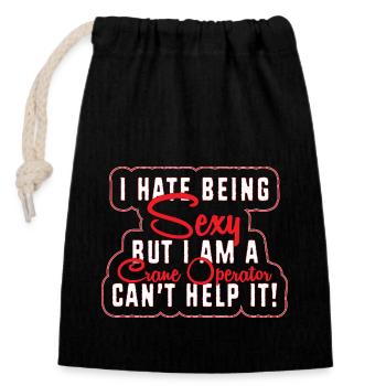 Crane operator crane - Closable cotton gift bag (14x20cm) - black - Front