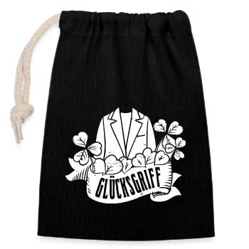 Friperie Glücksgriff Liebe Magasins d’occasion - Sac cadeau en coton avec cordon (14 x 20 cm) - noir - Devant