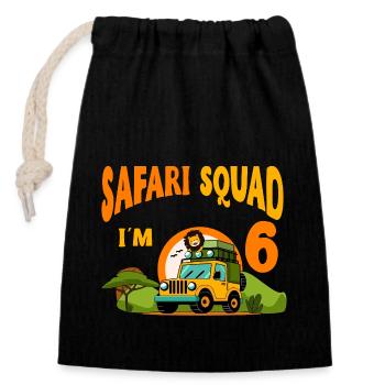 Safari Birthday Party - 6th Birthday Boy 6 Years - Verschließbarer Geschenkbeutel aus Baumwolle (14x20cm) - Schwarz - Vorne