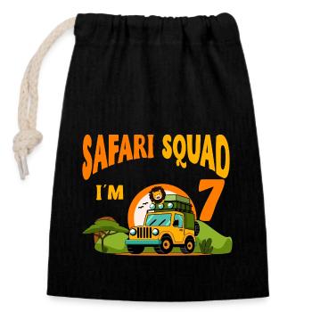 Safari Birthday Party - 7th Birthday Boy 7 Years - Verschließbarer Geschenkbeutel aus Baumwolle (14x20cm) - Schwarz - Vorne