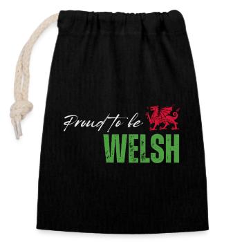 Stolzer Waliser, ich liebe Wales - Verschließbarer Geschenkbeutel aus Baumwolle (14x20cm) - Schwarz - Vorne