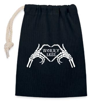 Skeleton Heart with Worry Less Text - Closable cotton gift bag (14x20cm) - navy - Front
