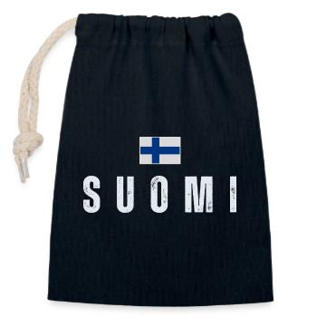Finnish pride, made in Finland - Closable cotton gift bag (14x20cm) - navy - Front