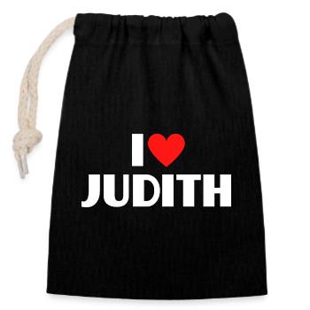 I love Judith Rotes Herz Romantischer Name Fan - Verschließbarer Geschenkbeutel aus Baumwolle (14x20cm) - Schwarz - Vorne