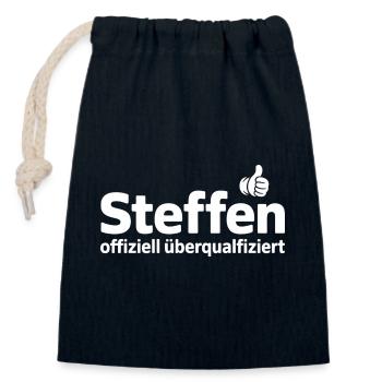 Steffen officiellement surqualifié - Sac cadeau en coton avec cordon (14 x 20 cm) - bleu marine - Devant