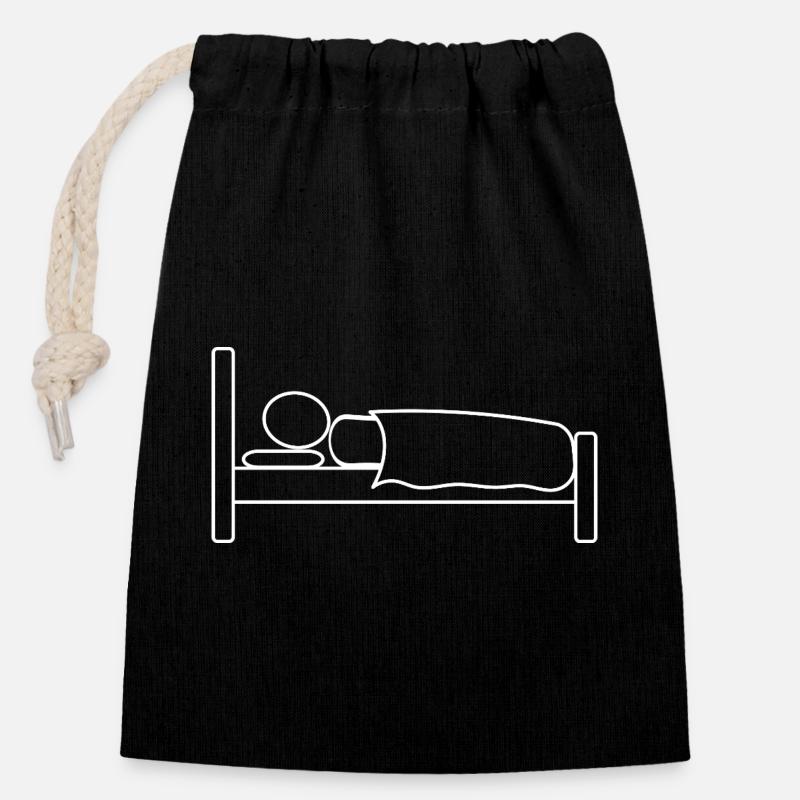 Strichmännchen im Bett - Verschließbarer Geschenkbeutel aus Baumwolle (14x20cm) - Schwarz