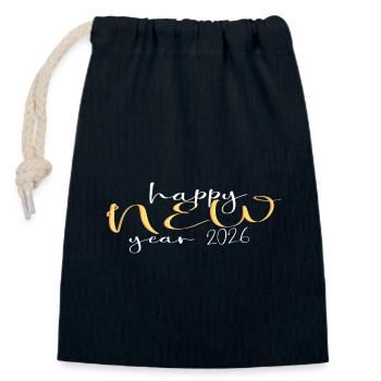 Happy New Year 2026 - Sac cadeau en coton avec cordon (14 x 20 cm) - bleu marine - Devant