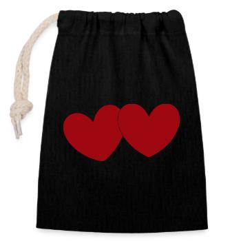 2 rote Herzen Herz rot Geschenk Valentinstag - Verschließbarer Geschenkbeutel aus Baumwolle (14x20cm) - Schwarz - Vorne