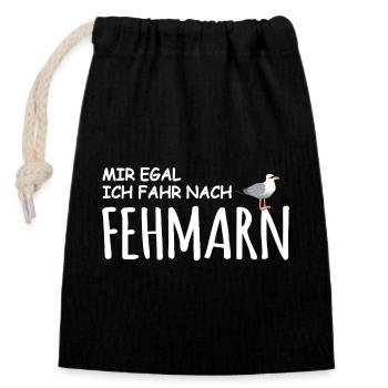 Fehmarn Liebe - Verschließbarer Geschenkbeutel aus Baumwolle (14x20cm) - Schwarz - Vorne