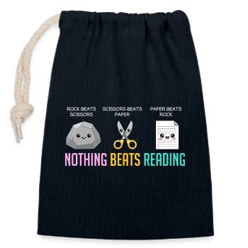 Nothing Beats Reading Book Rock Paper Scissor - Closable cotton gift bag (14x20cm) - navy - Front