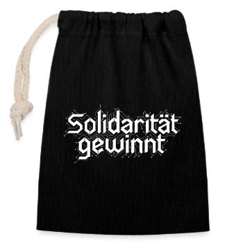 Solidarität gewinnt Statement Design Weiß - Verschließbarer Geschenkbeutel aus Baumwolle (14x20cm) - Schwarz - Vorne