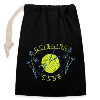 Stricken, Strickclub, Knitting Club - Verschließbarer Geschenkbeutel aus Baumwolle (14x20cm) - Schwarz - Vorne