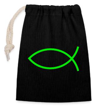 Jésus poisson vert Ichthys poisson poisson poisson poisson - Sac cadeau en coton avec cordon (14 x 20 cm) - noir - Devant