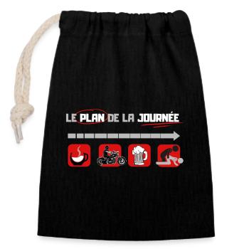 Plan du jour - Sac cadeau en coton avec cordon (14 x 20 cm) - noir - Devant