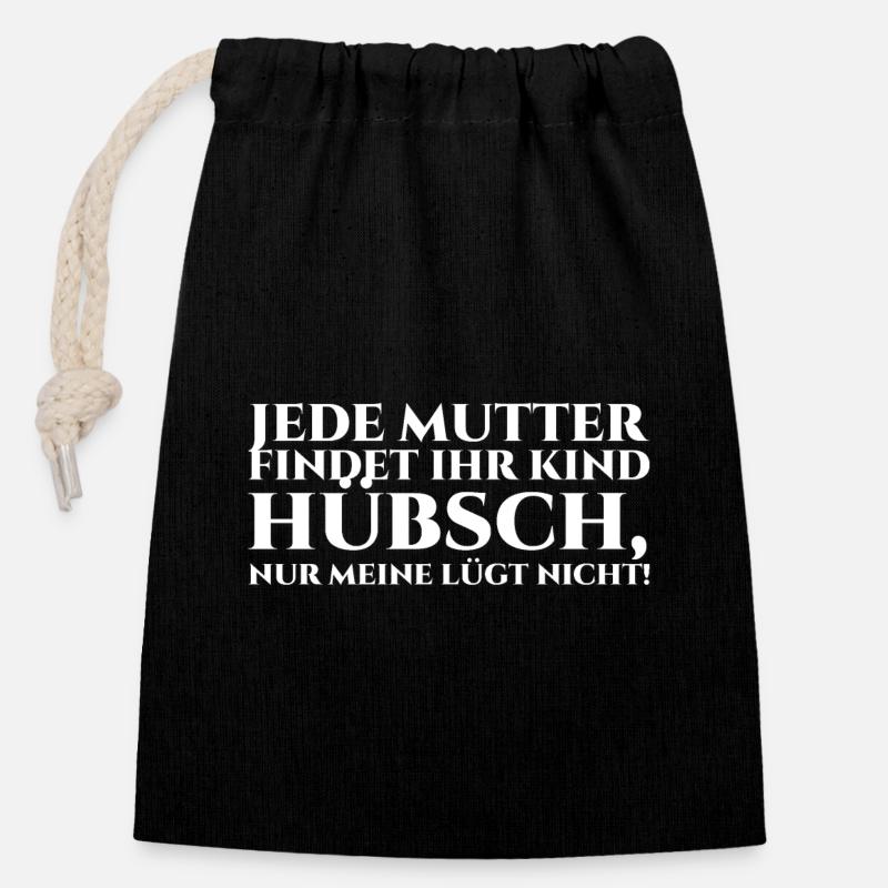 Jede Mutter findet ihr Kind hübsch, white - Verschließbarer Geschenkbeutel aus Baumwolle (14x20cm) - Schwarz