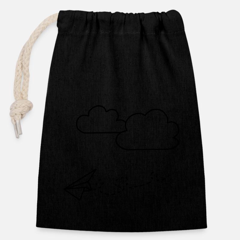 Paper airplane - Closable cotton gift bag (14x20cm) - black
