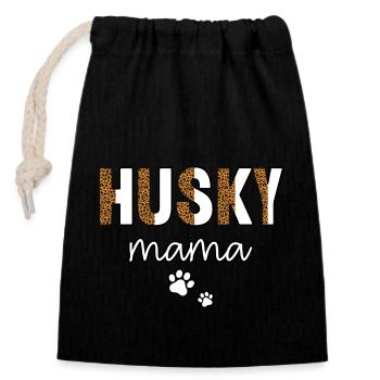 Maman husky - Sac cadeau en coton avec cordon (14 x 20 cm) - noir - Devant