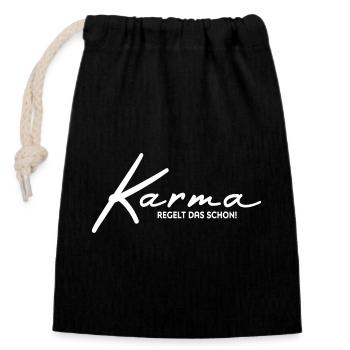 Karma - regel das schon! - Verschließbarer Geschenkbeutel aus Baumwolle (14x20cm) - Schwarz - Vorne