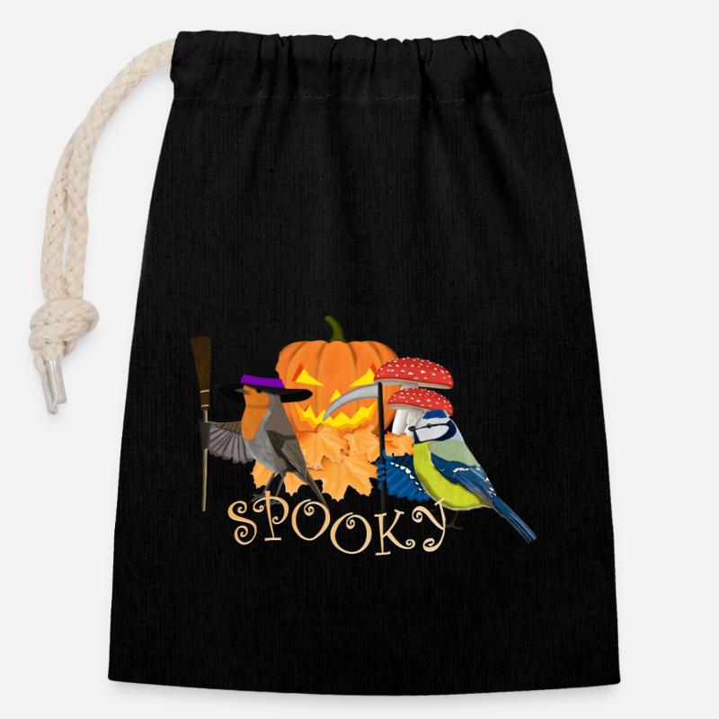 Robin Blue Autumn Bird Halloween - Closable cotton gift bag (14x20cm) - black