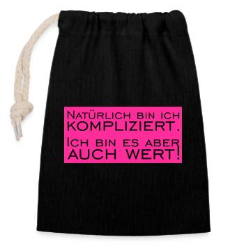 Natürlich bin ich Kompliziert - Verschließbarer Geschenkbeutel aus Baumwolle (14x20cm) - Schwarz - Vorne