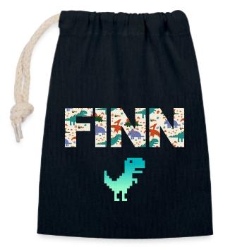 FINN - Beautiful boy name with dinosaur - Closable cotton gift bag (14x20cm) - navy - Front