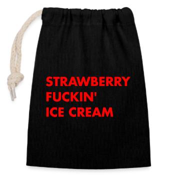 Glace à la fraise - lettrage rouge - Sac cadeau en coton avec cordon (14 x 20 cm) - noir - Devant