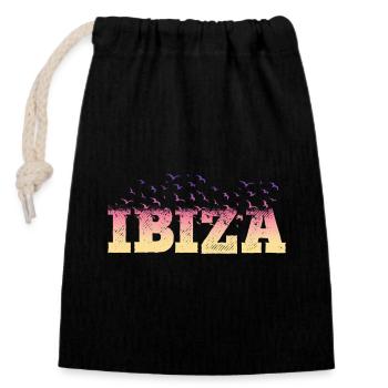 Ibiza Sommer Strand Meer Palmen Vögel Schrift Bunt - Verschließbarer Geschenkbeutel aus Baumwolle (14x20cm) - Schwarz - Vorne