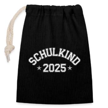 Schulkind 2025 Einschulung College Trikot - Verschließbarer Geschenkbeutel aus Baumwolle (14x20cm) - Schwarz - Vorne