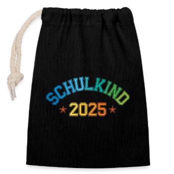 Schulkind 2025 Einschulung College Trikot - Verschließbarer Geschenkbeutel aus Baumwolle (14x20cm) - Schwarz - Vorne