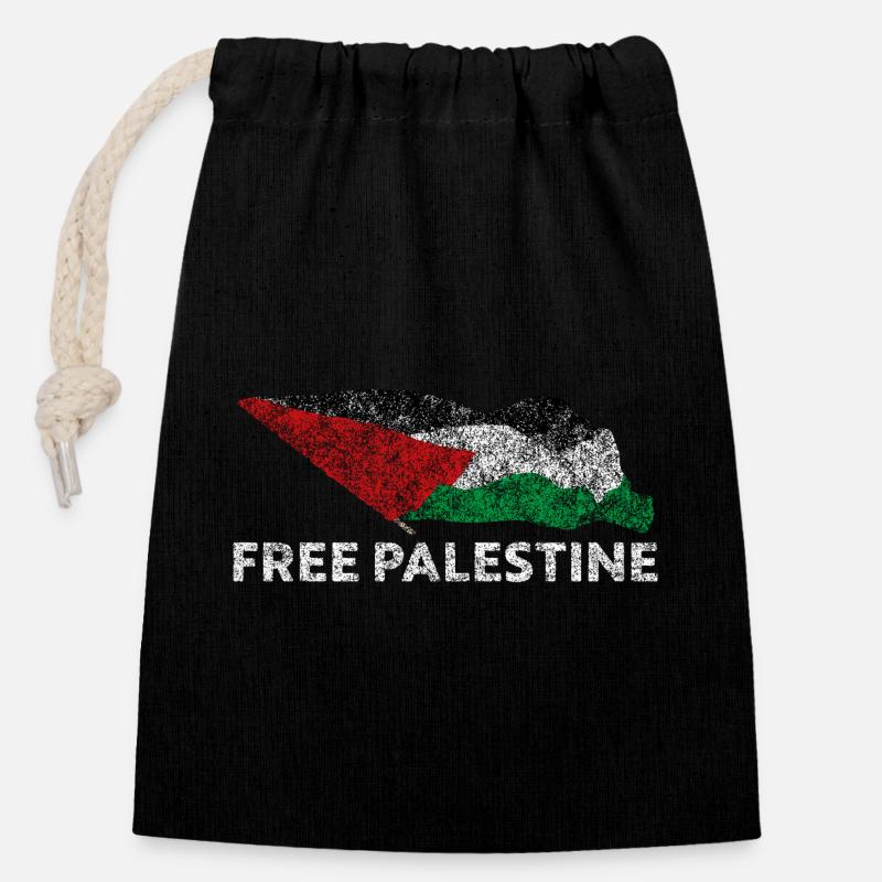 Free Palestine - Closable cotton gift bag (14x20cm) - black