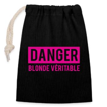 T-Shirt-Frau Humor Gefahr Blondine real - Verschließbarer Geschenkbeutel aus Baumwolle (14x20cm) - Schwarz - Vorne