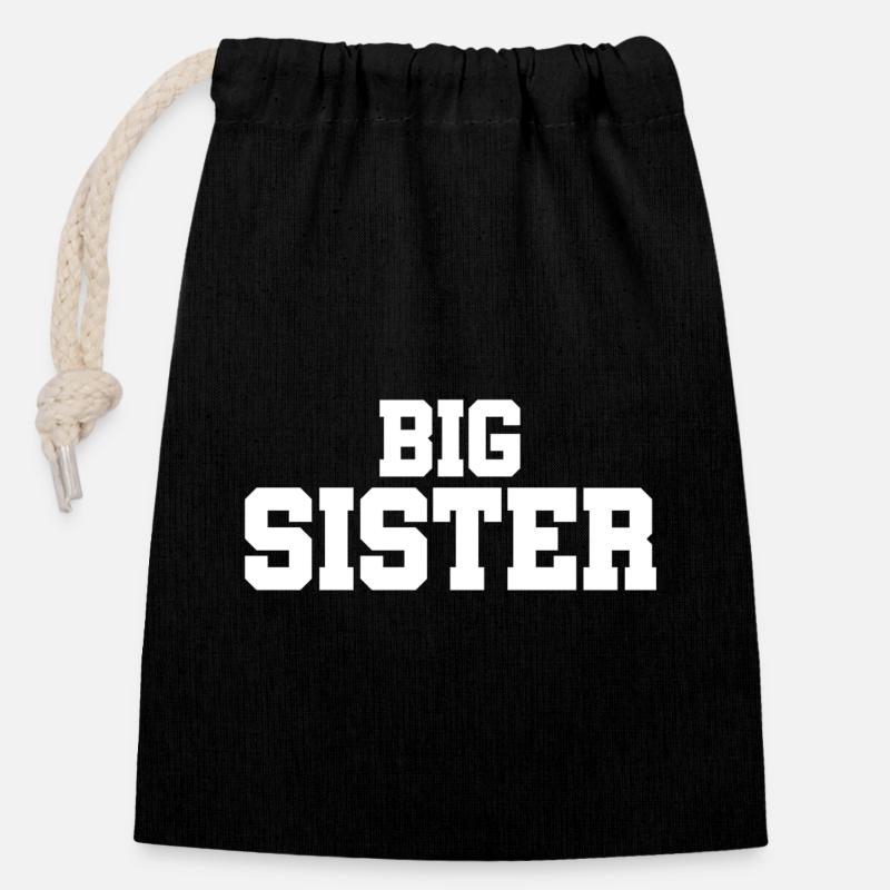 Big Sister - Grßse Schwester - Geschwister - Verschließbarer Geschenkbeutel aus Baumwolle (14x20cm) - Schwarz