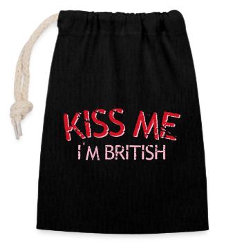 Embrasse-moi, je suis britannique - Sac cadeau en coton avec cordon (14 x 20 cm) - noir - Devant