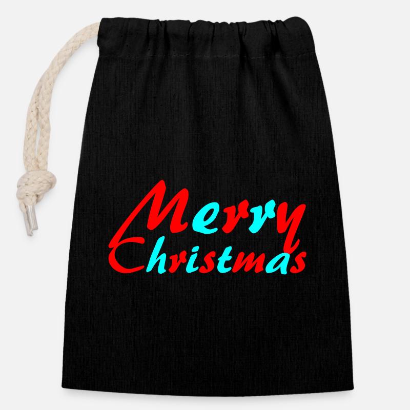 Merry Christmas Neon Script - Closable cotton gift bag (14x20cm) - black