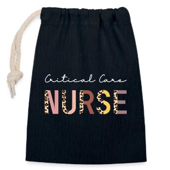 Infirmière en soins intensifs CCN Bohème Design - Sac cadeau en coton avec cordon (14 x 20 cm) - bleu marine - Devant