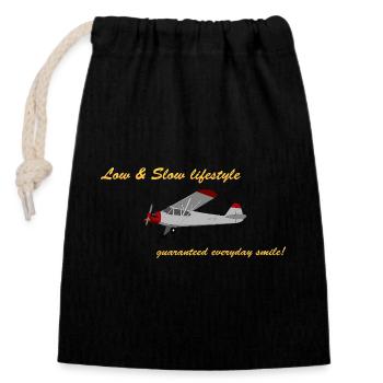 Low&Slow Piper Cub - Sac cadeau en coton avec cordon (14 x 20 cm) - noir - Devant