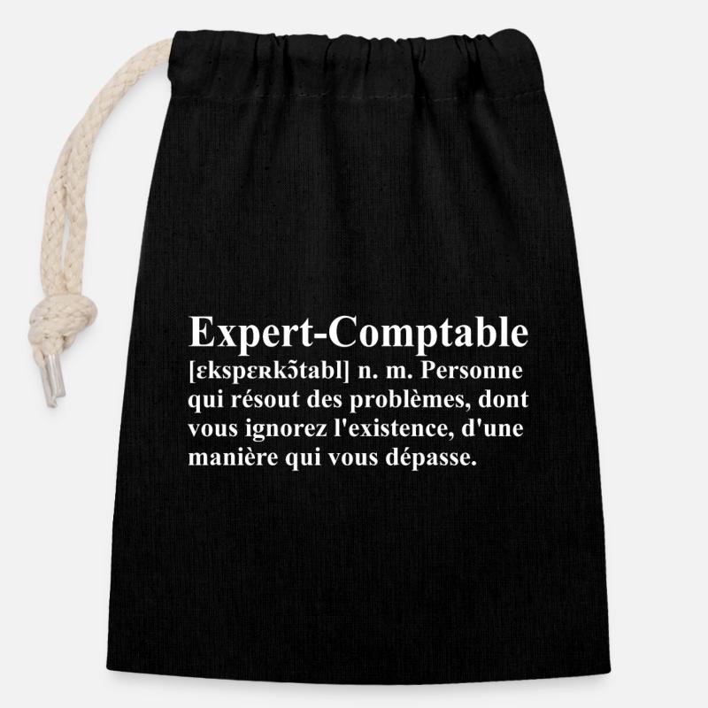 Expert-Comptable Définition - Sac cadeau en coton avec cordon (14 x 20 cm) - noir