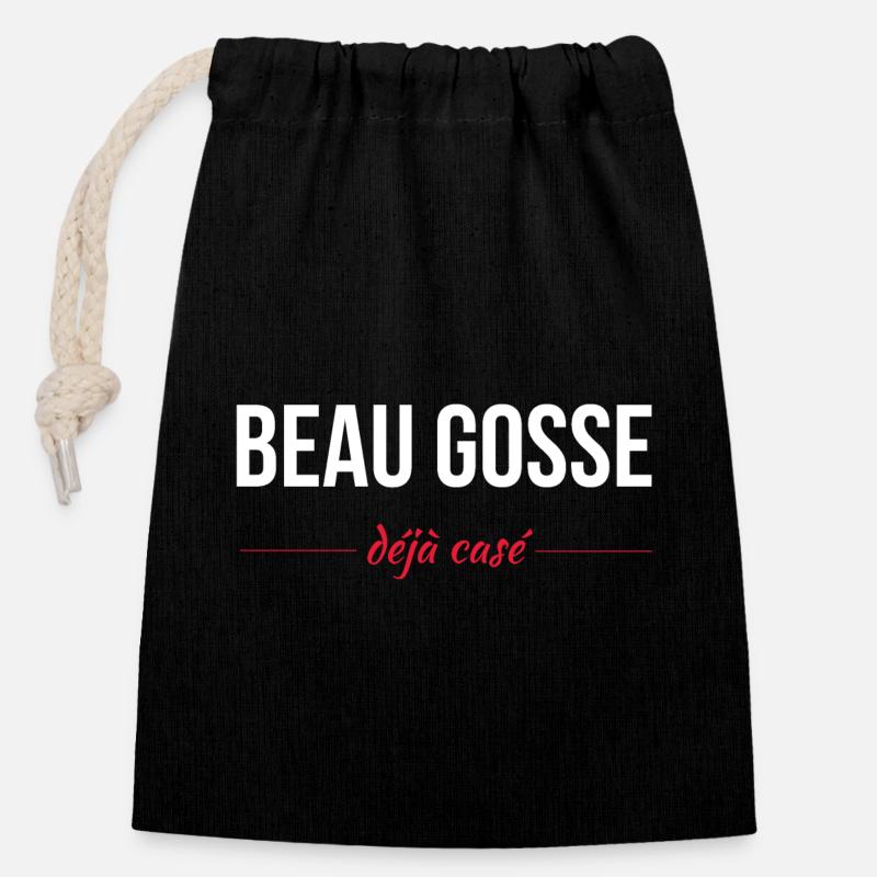 Beau gosse déja casé - Sac cadeau en coton avec cordon (14 x 20 cm) - noir